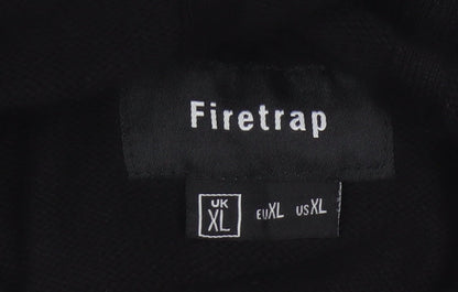 Firetrap Men's Black Cotton Knit Hooded Pullover Jumper XL