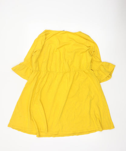 ASOS Women Yellow Cotton A-Line Knee Length Dress Size 10