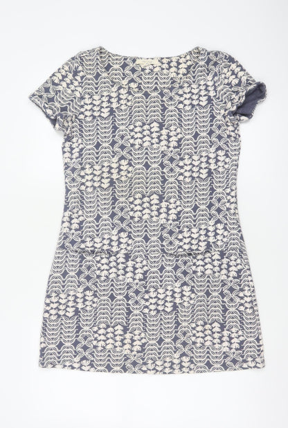 White Stuff Women Blue Floral Cotton Short Sleeve Shift Dress UK 10