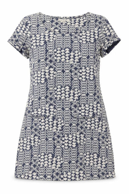 White Stuff Women Blue Floral Cotton Short Sleeve Shift Dress UK 10