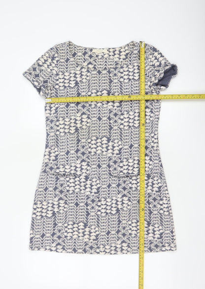 White Stuff Women Blue Floral Cotton Short Sleeve Shift Dress UK 10