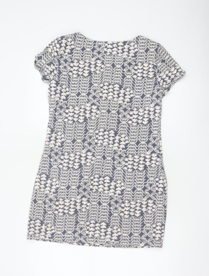 White Stuff Women Blue Floral Cotton Short Sleeve Shift Dress UK 10