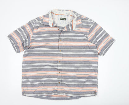 Orvis Men's Multicoloured Striped Cotton Short Sleeve Shirt XL