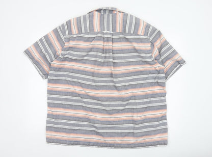 Orvis Men's Multicoloured Striped Cotton Short Sleeve Shirt XL