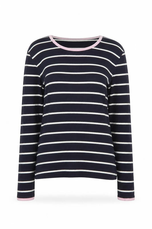 Joules Women's Blue Striped Long Sleeve Cotton T-Shirt XS
