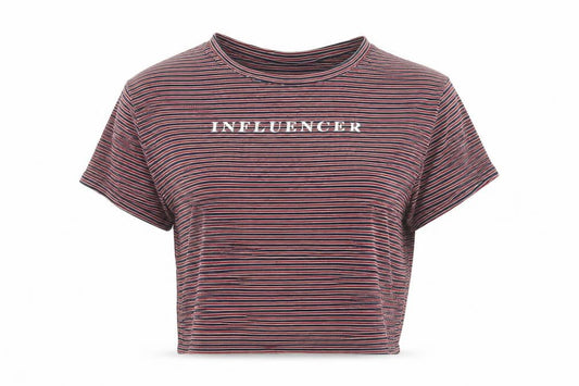 Pull&Bear Women's Multicoloured Striped Cropped T-Shirt S