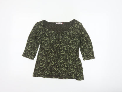 White Stuff Women’s Green Floral Tunic Blouse Size 14 3/4 Sleeve Cotton