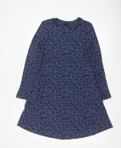 Marks and Spencer Women's Blue Animal Print Long Sleeve A-Line Dress Size 10