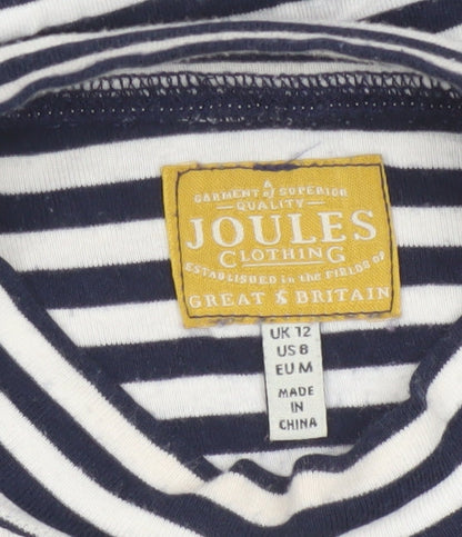 Joules Women’s Navy White Striped Long Sleeve Cotton Modal Top UK 12