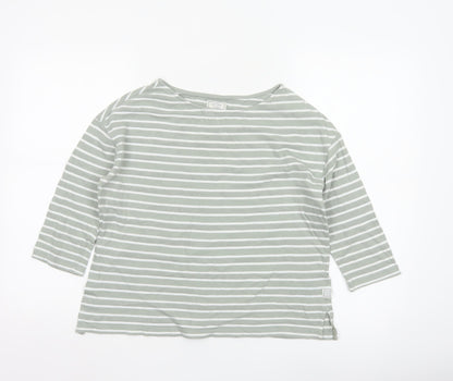 Fat Face Women Green Striped 3/4 Sleeve Cotton Boat Neck Top Size 6