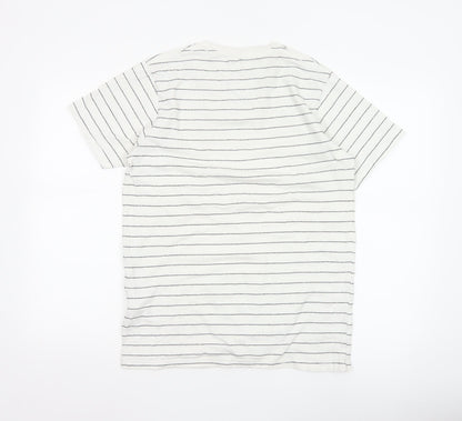 Tommy Jeans Men’s White Striped Cotton Crew Neck Short Sleeve T-Shirt M