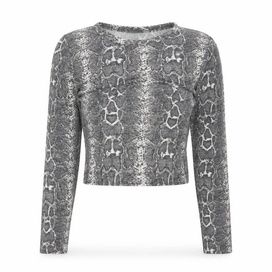 Zara Women Grey Snake Print Cropped Knit Top M