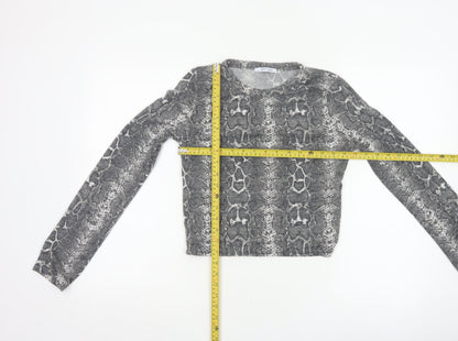 Zara Women Grey Snake Print Cropped Knit Top M