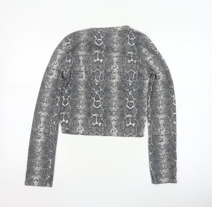 Zara Women Grey Snake Print Cropped Knit Top M