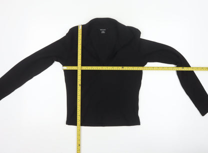 Monki Women’s Black Collared Long Sleeve Stretch Cropped Top Size 12