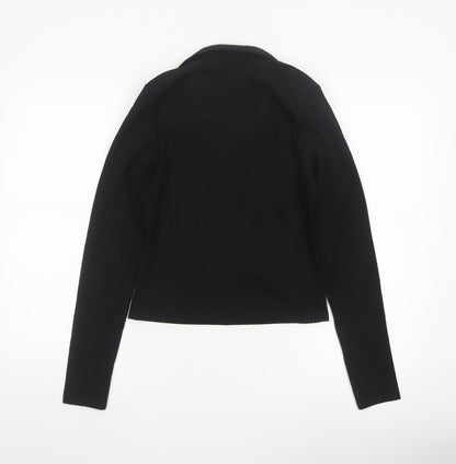 Monki Women’s Black Collared Long Sleeve Stretch Cropped Top Size 12