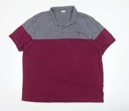 Next Men's Grey and Red Colourblock Polo Shirt 3XL Regular Fit