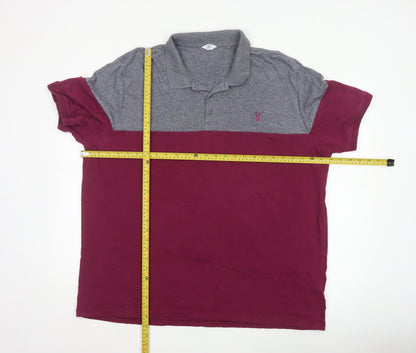Next Men's Grey and Red Colourblock Polo Shirt 3XL Regular Fit