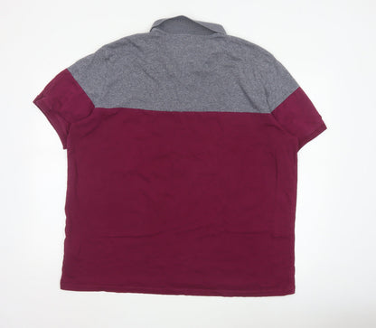 Next Men's Grey and Red Colourblock Polo Shirt 3XL Regular Fit