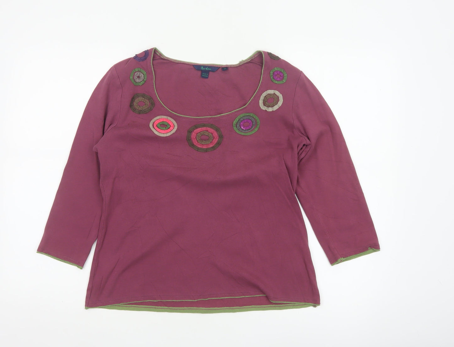 Boden Women Purple Cotton 3/4 Sleeve Scoop Neck Top Size 14