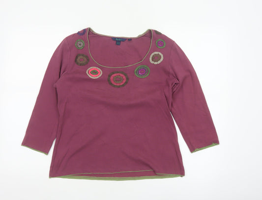 Boden Women Purple Cotton 3/4 Sleeve Scoop Neck Top Size 14