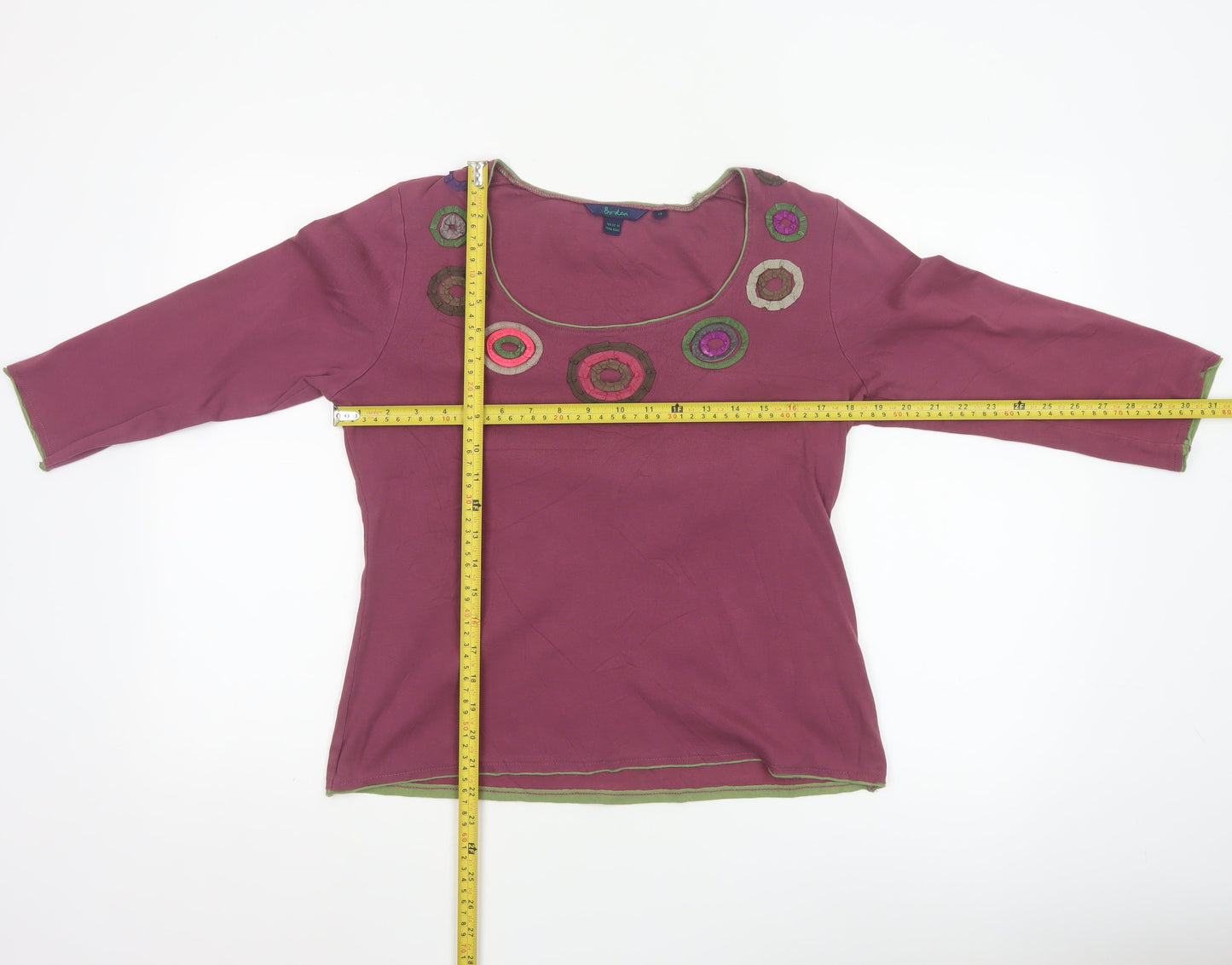 Boden Women Purple Cotton 3/4 Sleeve Scoop Neck Top Size 14