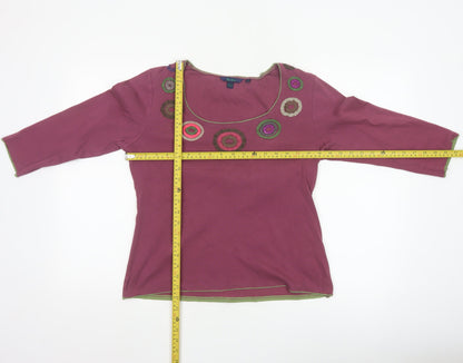 Boden Women Purple Cotton 3/4 Sleeve Scoop Neck Top Size 14