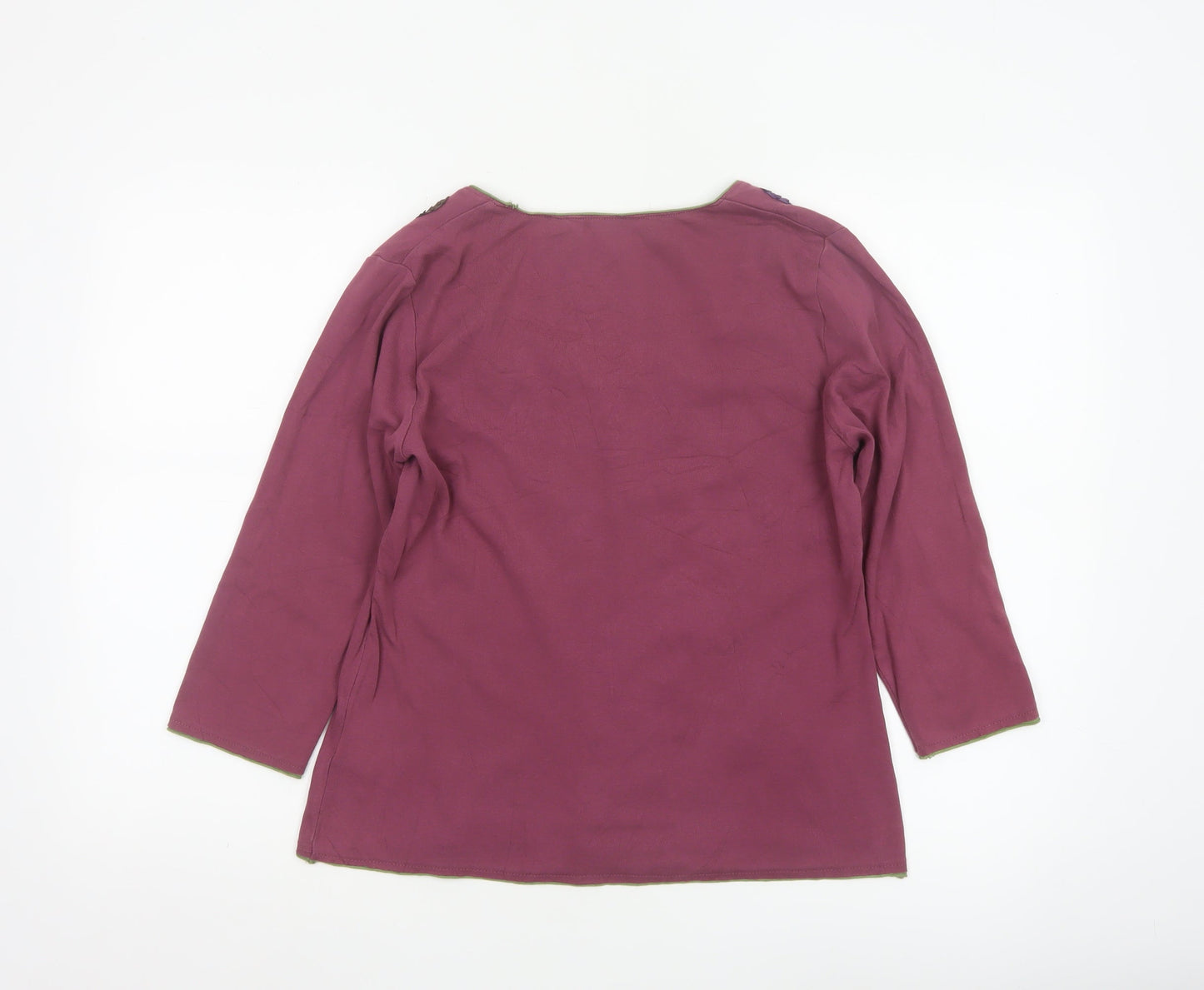 Boden Women Purple Cotton 3/4 Sleeve Scoop Neck Top Size 14