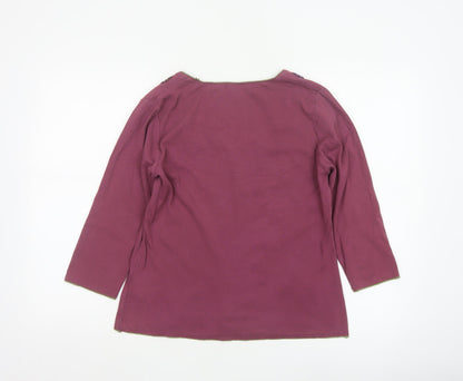 Boden Women Purple Cotton 3/4 Sleeve Scoop Neck Top Size 14