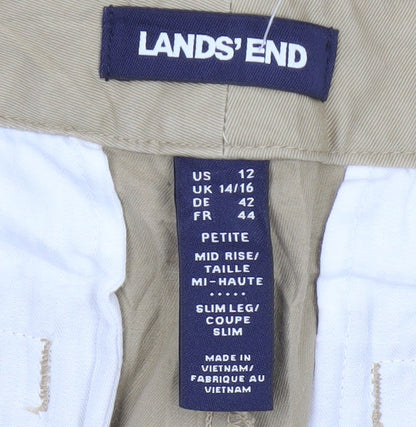 Lands' End Womens Beige Slim Leg Chino Trousers UK 14/16 Petite