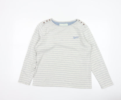 Brakeburn Women’s Grey Striped Long Sleeve Boat Neck Cotton Top Size 10
