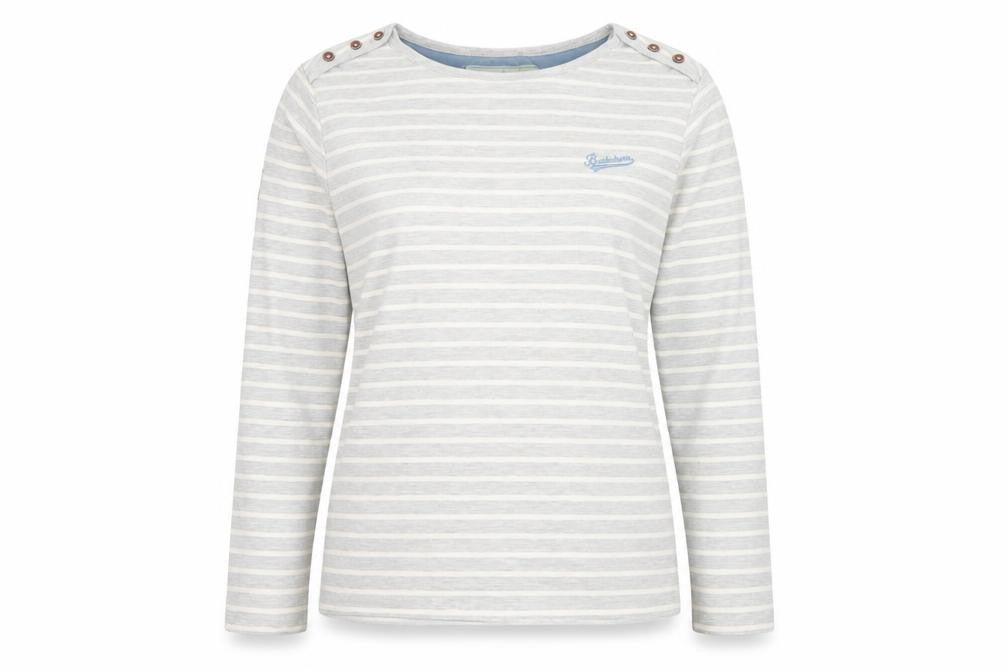 Brakeburn Women’s Grey Striped Long Sleeve Boat Neck Cotton Top Size 10