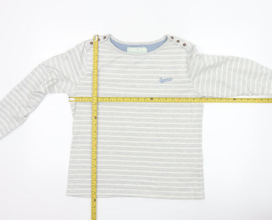 Brakeburn Women’s Grey Striped Long Sleeve Boat Neck Cotton Top Size 10