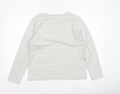Brakeburn Women’s Grey Striped Long Sleeve Boat Neck Cotton Top Size 10
