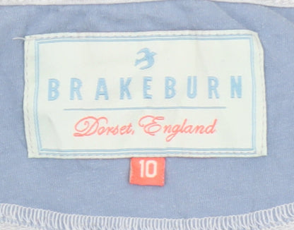 Brakeburn Women’s Grey Striped Long Sleeve Boat Neck Cotton Top Size 10