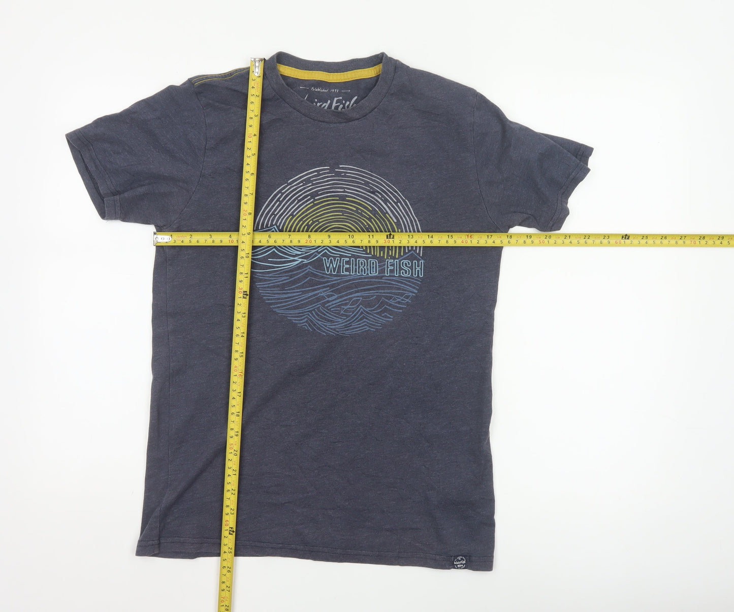 Weird Fish Men's Blue Small Graphic Print T-Shirt Organic Cotton Blend