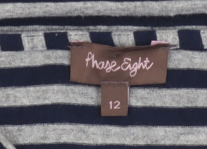 Phase Eight Women Blue Striped Knee Length Shift Dress Size 12
