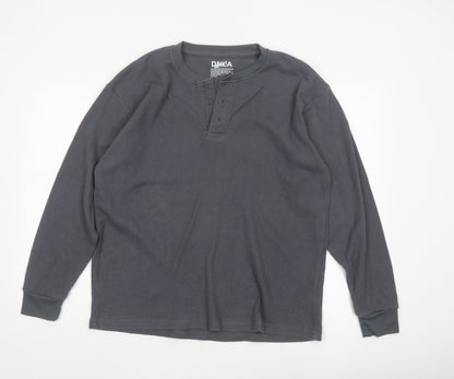 DNLA Sport Men’s Grey Long Sleeve Henley Cotton Blend Top Size L