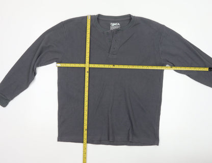 DNLA Sport Men’s Grey Long Sleeve Henley Cotton Blend Top Size L