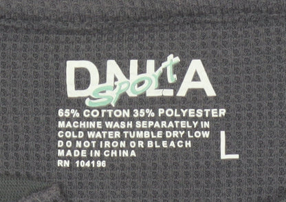 DNLA Sport Men’s Grey Long Sleeve Henley Cotton Blend Top Size L