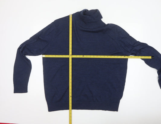 Linea Men’s Blue Roll Neck Merino Wool Jumper 2XL
