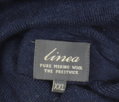 Linea Men’s Blue Roll Neck Merino Wool Jumper 2XL