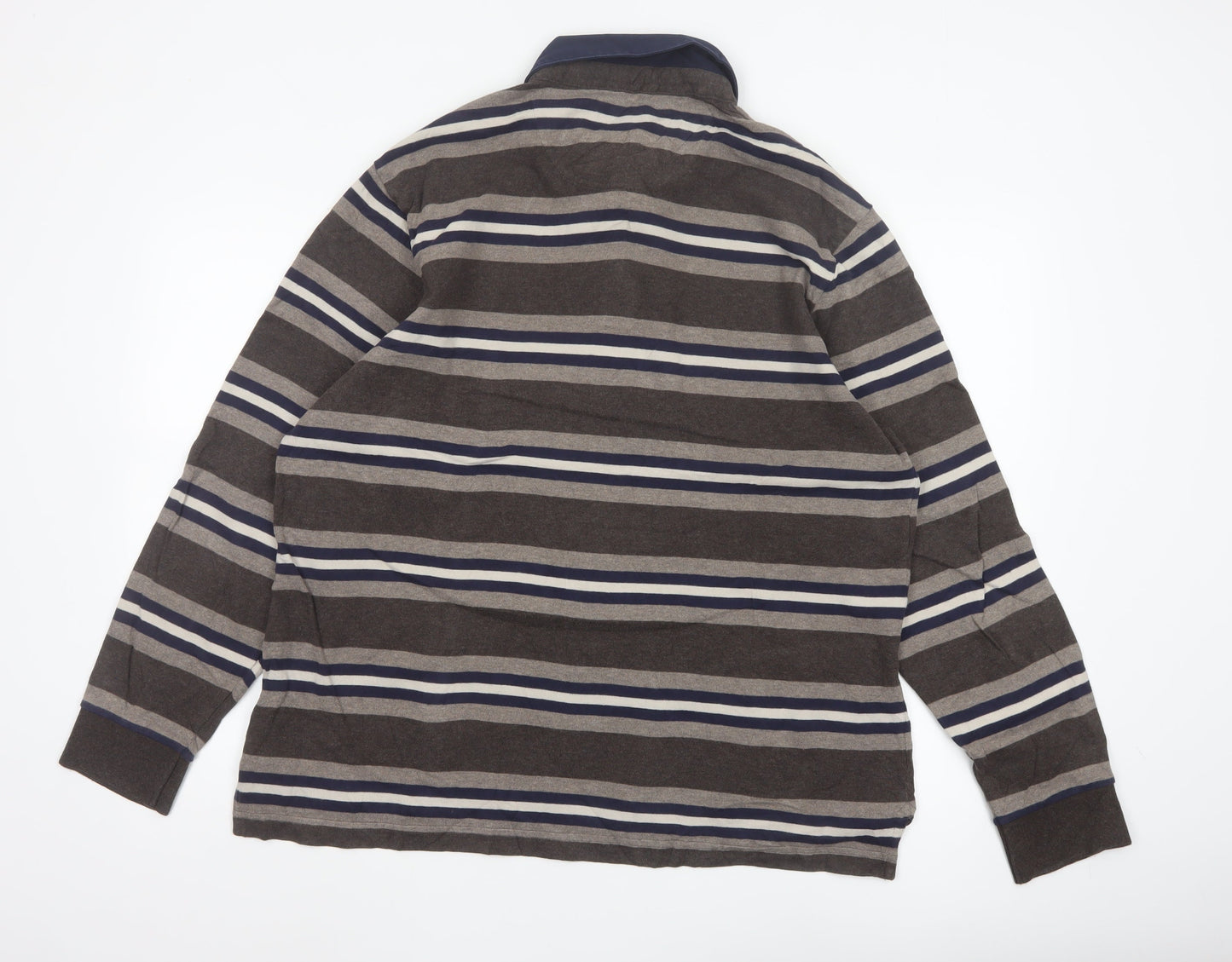 Marks and Spencer Blue Harbour Men's Brown Striped Long Sleeve Polo L Regular Fit