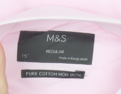 Marks and Spencer Mens Pink 15in Regular Fit Cotton Dress Shirt