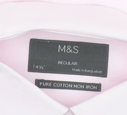 Marks and Spencer Men's Pink Regular Fit Non-Iron Cotton Dress Shirt 14.5in
