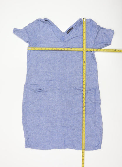 Marks and Spencer Women Blue Linen Blend Shift Dress Size 14