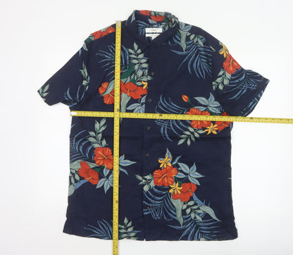 Marks and Spencer Men's Blue Hawaiian Linen Blend Short Sleeve Shirt M