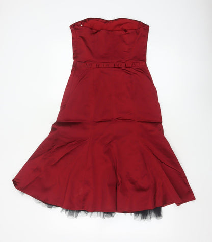 Karen Millen Women’s Red Strapless Sweetheart Satin Cocktail Dress Size 10