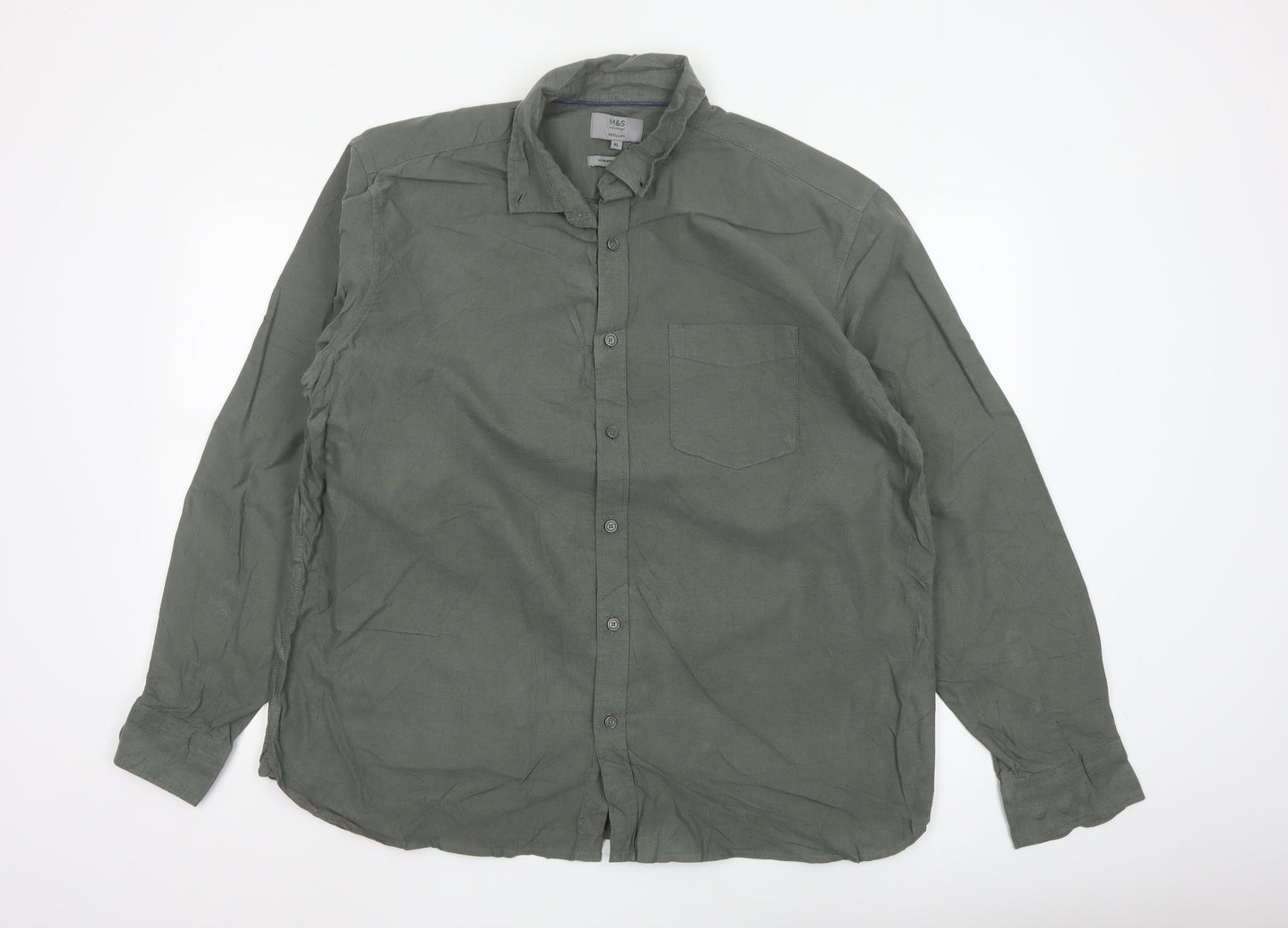 Marks and Spencer Men’s Green Cotton Oxford Button-Up Shirt XL Regular