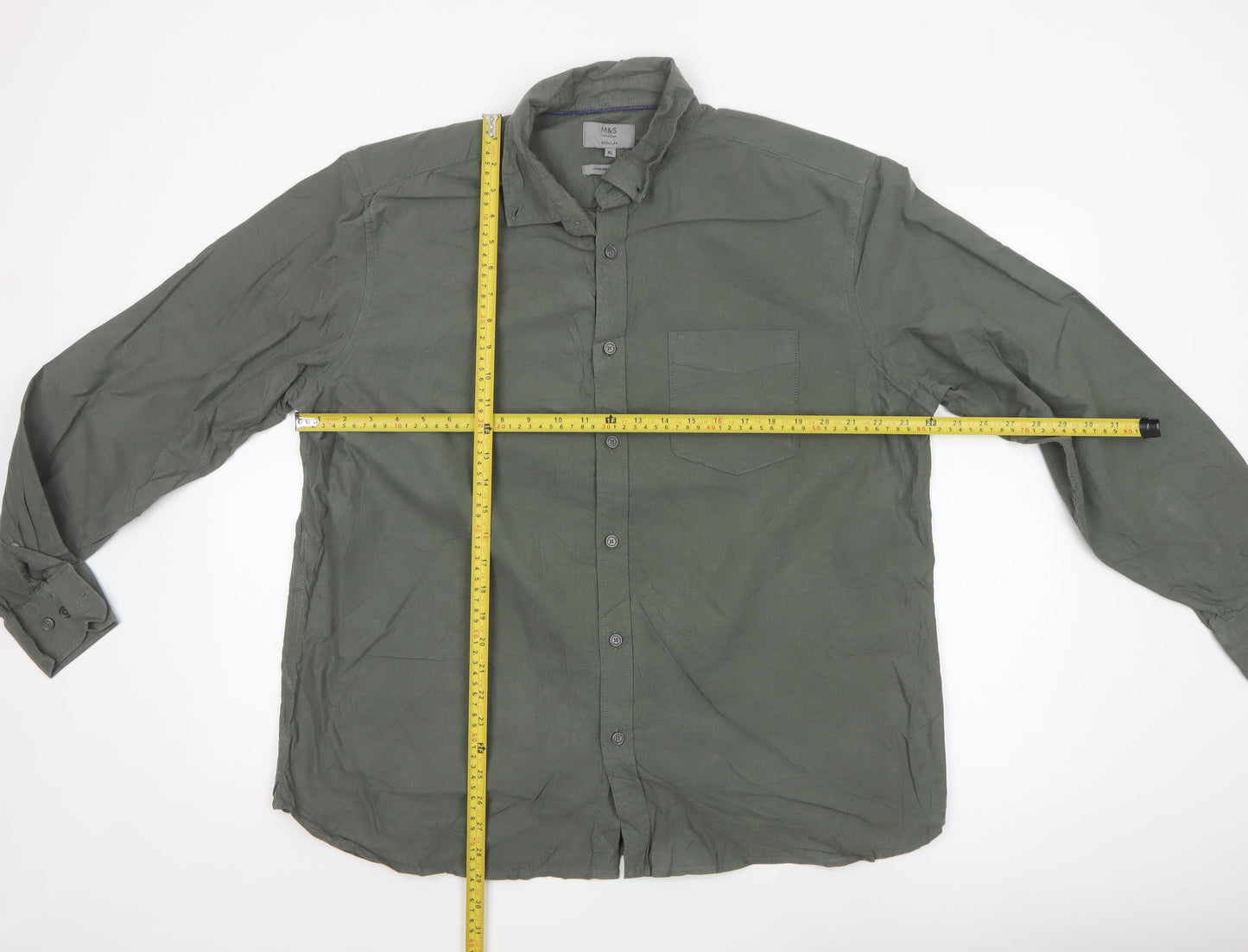 Marks and Spencer Men’s Green Cotton Oxford Button-Up Shirt XL Regular
